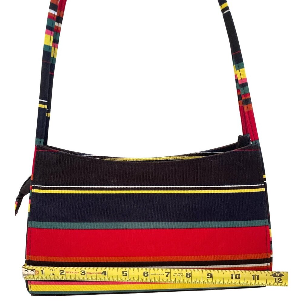 Striped Canvas Shoulder Bag Purse Small Baguette Y2K Retro Red Blue Pocketbook - Picture 8 of 11